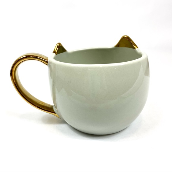 Pawsome Chloe Grey Cat Mug Gold Handle Ears - Picture 2 of 6